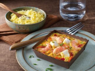 2 DUOS CREVETTES ET CABILLAUD AU LAIT DE COCO ET CURRY